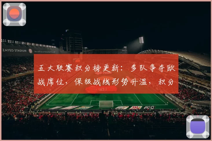 五大联赛积分榜更新：多队争夺欧战席位，保级战线形势升温，积分分差收窄